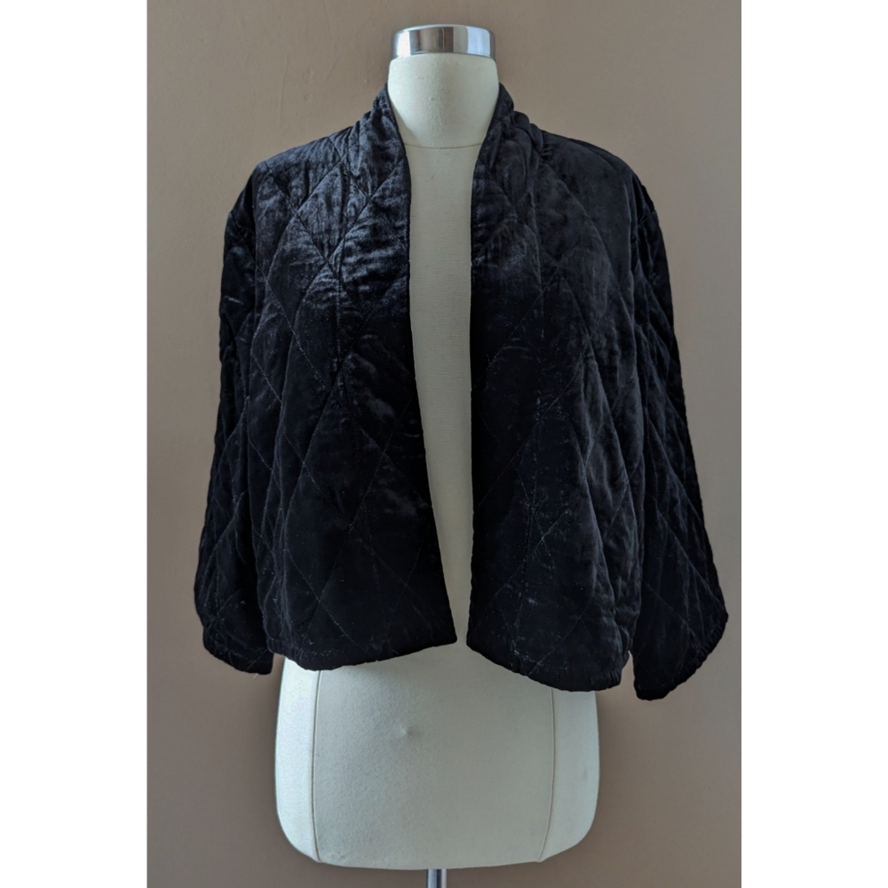 NWT Coldwater Creek Black Velvet Quilted Cropped Jacket